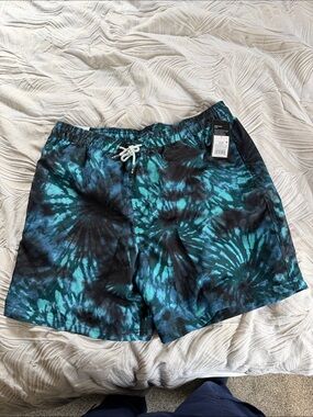 NWT Men's Tie-Dye Swim Trunks - Teal & Black size large